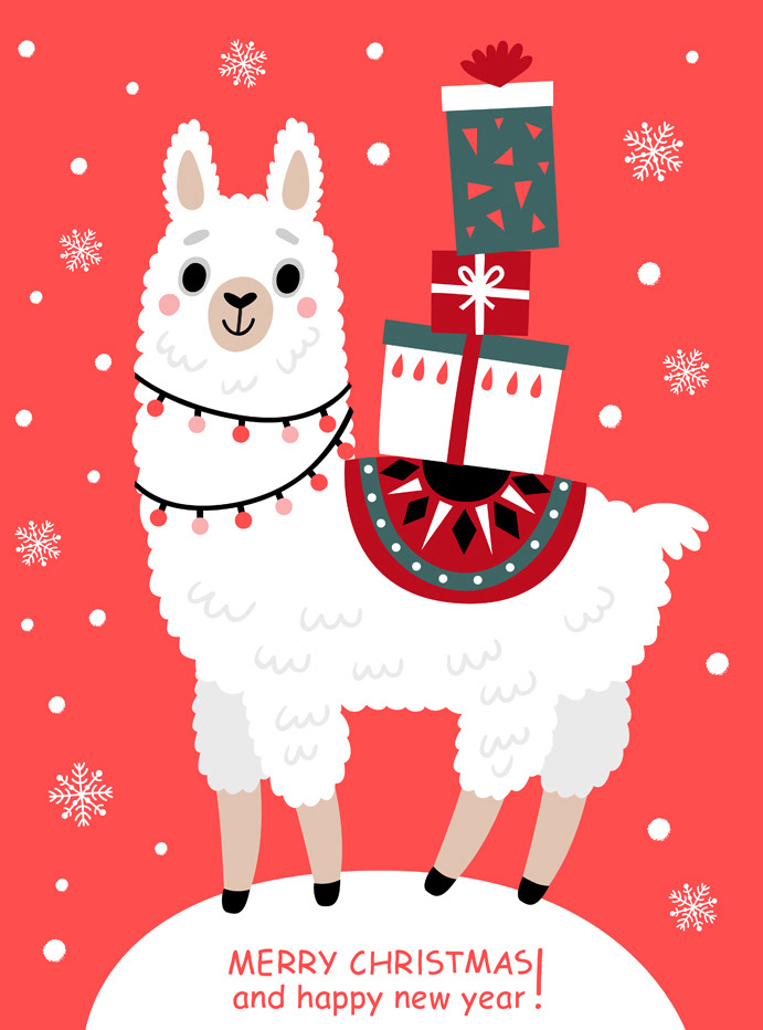 animals characters children Christmas cute Holiday santa vector