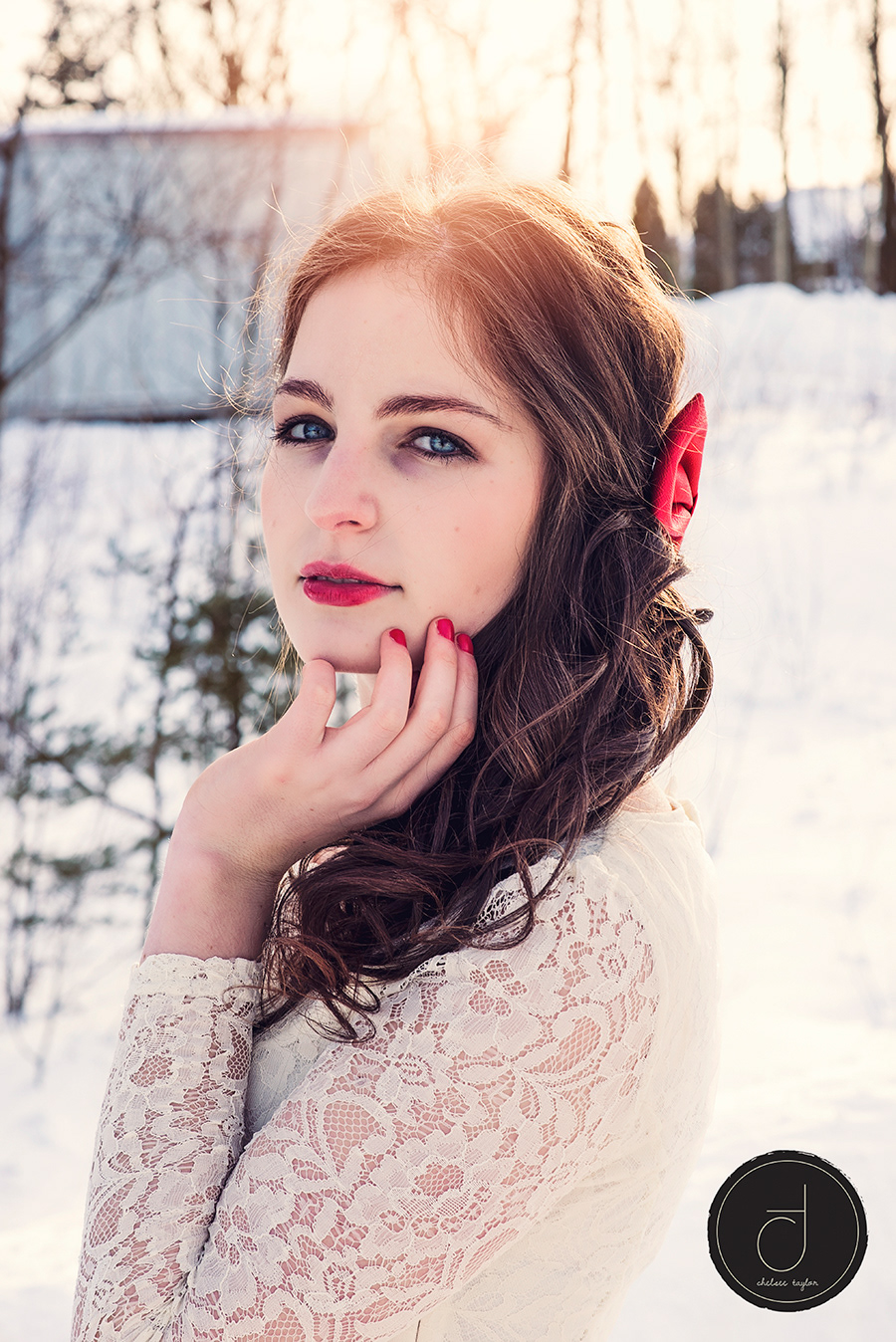 winter snow beauty vintage blue eyes brunette sexy red lips high heels Fur chelsee taylor