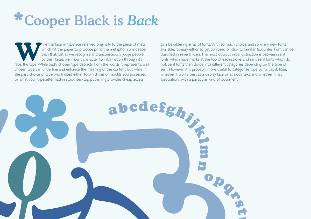 cooper black Typeface type image editorial DPS Double Page Spread letterforms Letterform pattern making shapes blue