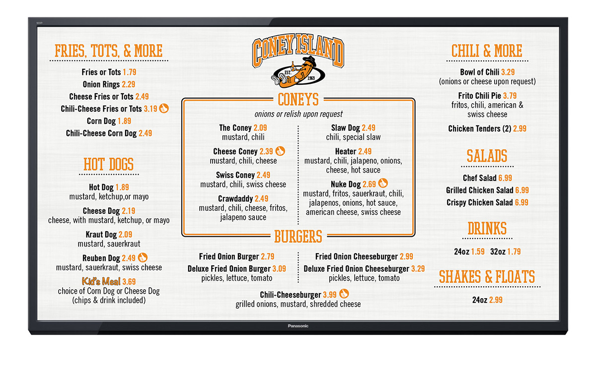 menu design coney island restaurant hot dog