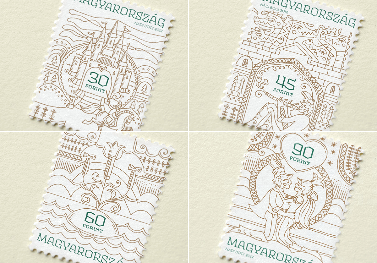hungarian stamp folk tale degree Stamp Design pattern ornamental Philately philatelia hairline