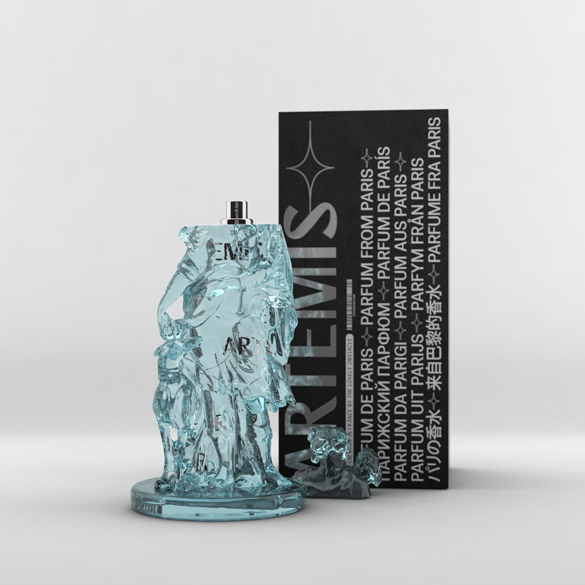 antique artemis Fragrance greek modern Packaging perfume Render statue typography  