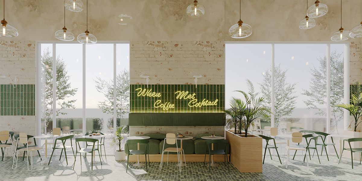 interior design  3ds max Render architecture modern corona visualization Coffee bar interior design bar