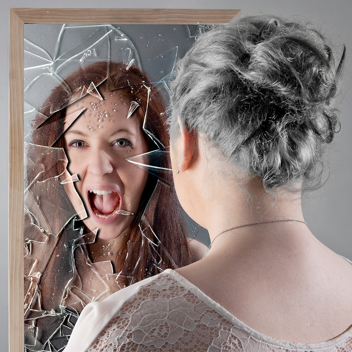 old Young mirror fear woman people photo art