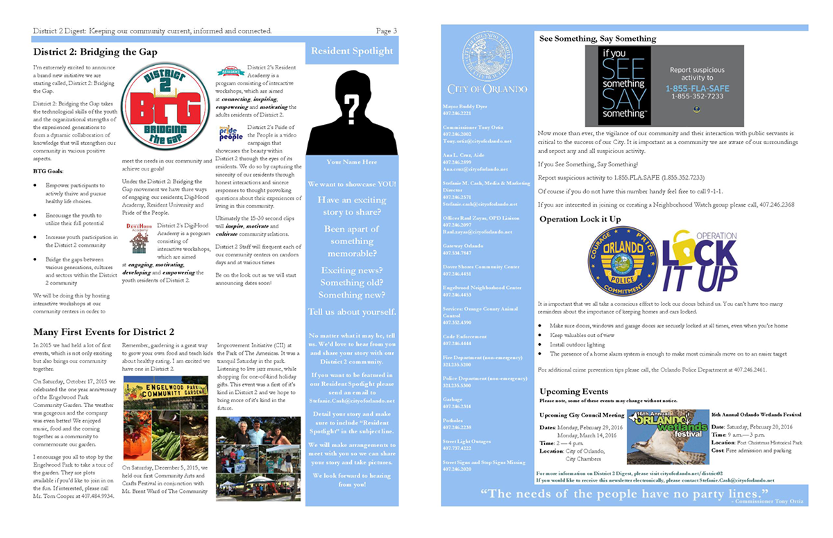 City of Orlando Commissioner Tony Ortiz District 2 Digest newsletter