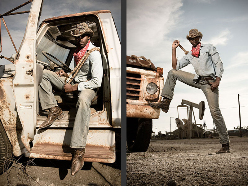 cowboy desert oil rig rope dirt truck sandy dusty