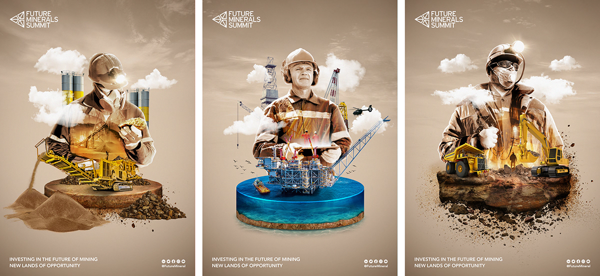 ads Advertising  art direction  campaign graphic design  Mining forum manipulation minerals rocks