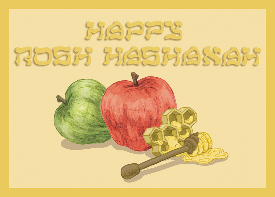 rosh hashanah  jewish new year apple apples honey hebrew card greeting card gift celebration judaica