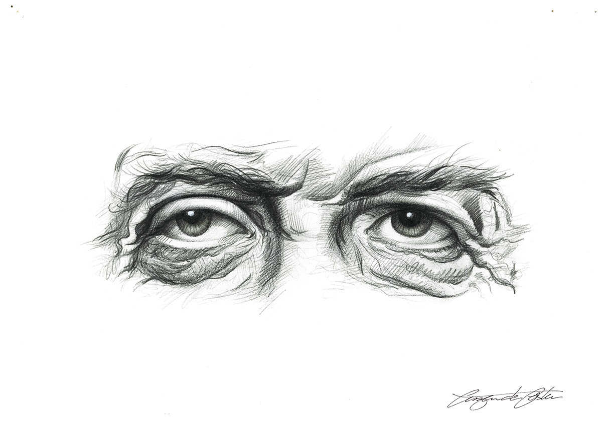 draw eyes old man b&w desenho Olhos velho