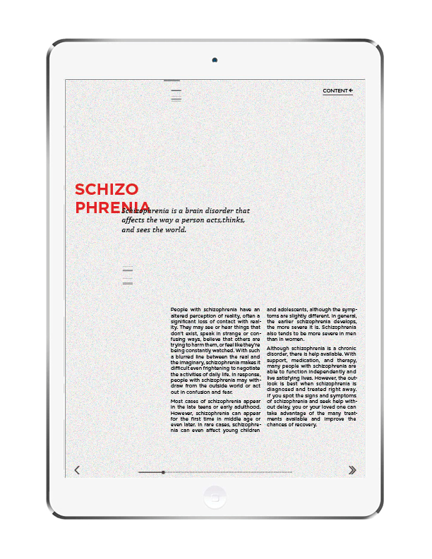 iPad UI digital brochure Schizophrenia