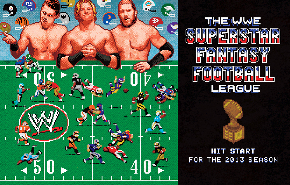 Wrestling Nintendo 8-bit pixel Fantasy Football nfl league miz Zack Ryder curtis axel football helmets