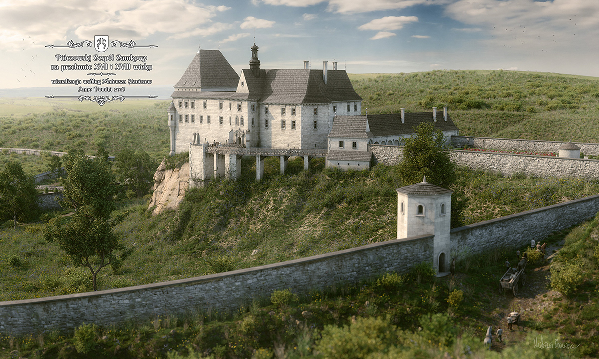 pińczów Castle reconstruction visualization poland old medieval 3D digital Render