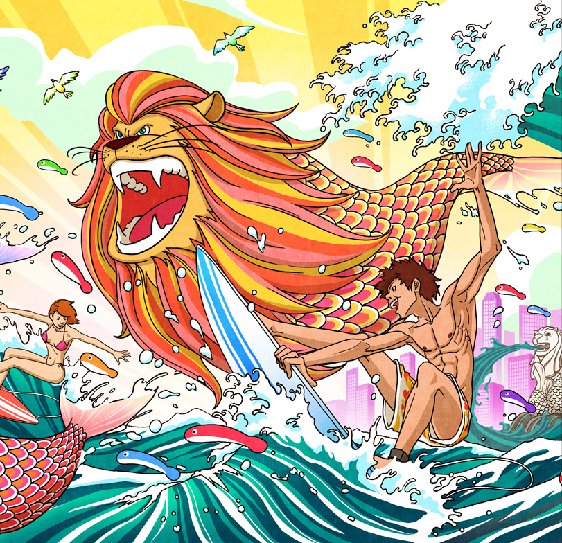merlion lion mercubs cubs surfing Surfers hokusai wave kallang wave Ocean riding waves freedom singapore