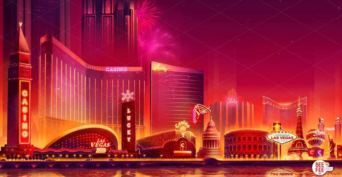 Casino Slot JackPot Las Vegas fountain fireworks neon sign water