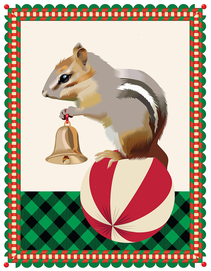 Holiday Christmas Advent qcassetti green red noel bird chipmunk squirrel decorative calendar adventcalendar advent2013 Illustrator