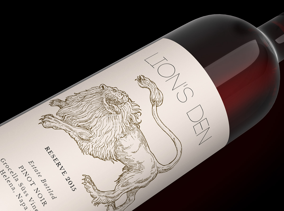 pinot noir Red wine packaging mockup Wine Packaging Wine Bottle drinks Lion's Den lion wine bottle