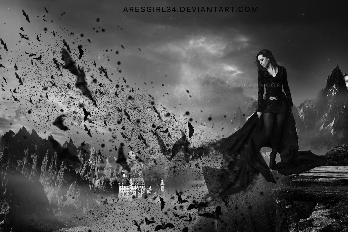 photomanipulation dark mountains Castle Bats vampire