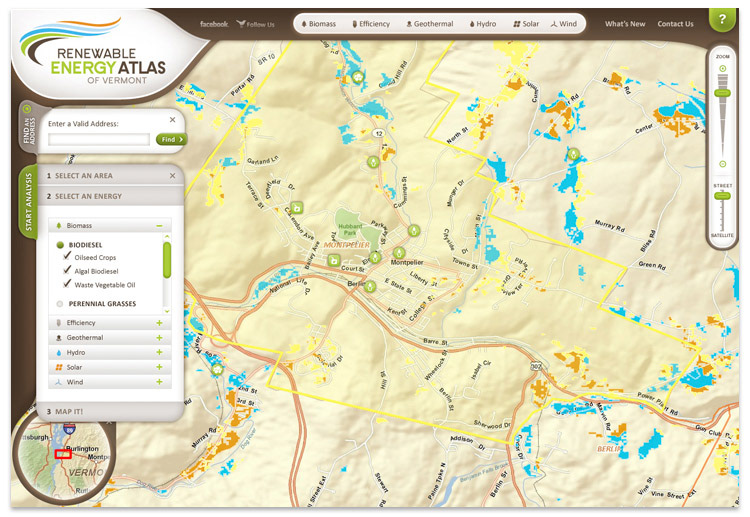 Renewable Energy Flex interface GIS map design Vermont