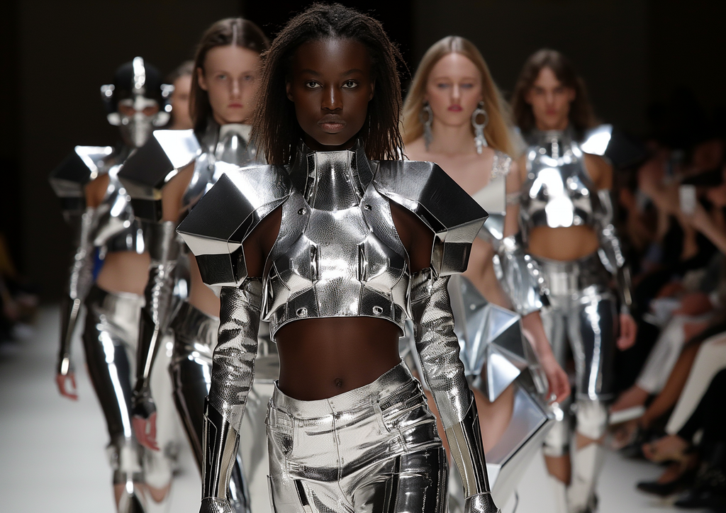 glossy FUTURISM revival Fashion  knight robotic digital couture Style Retro