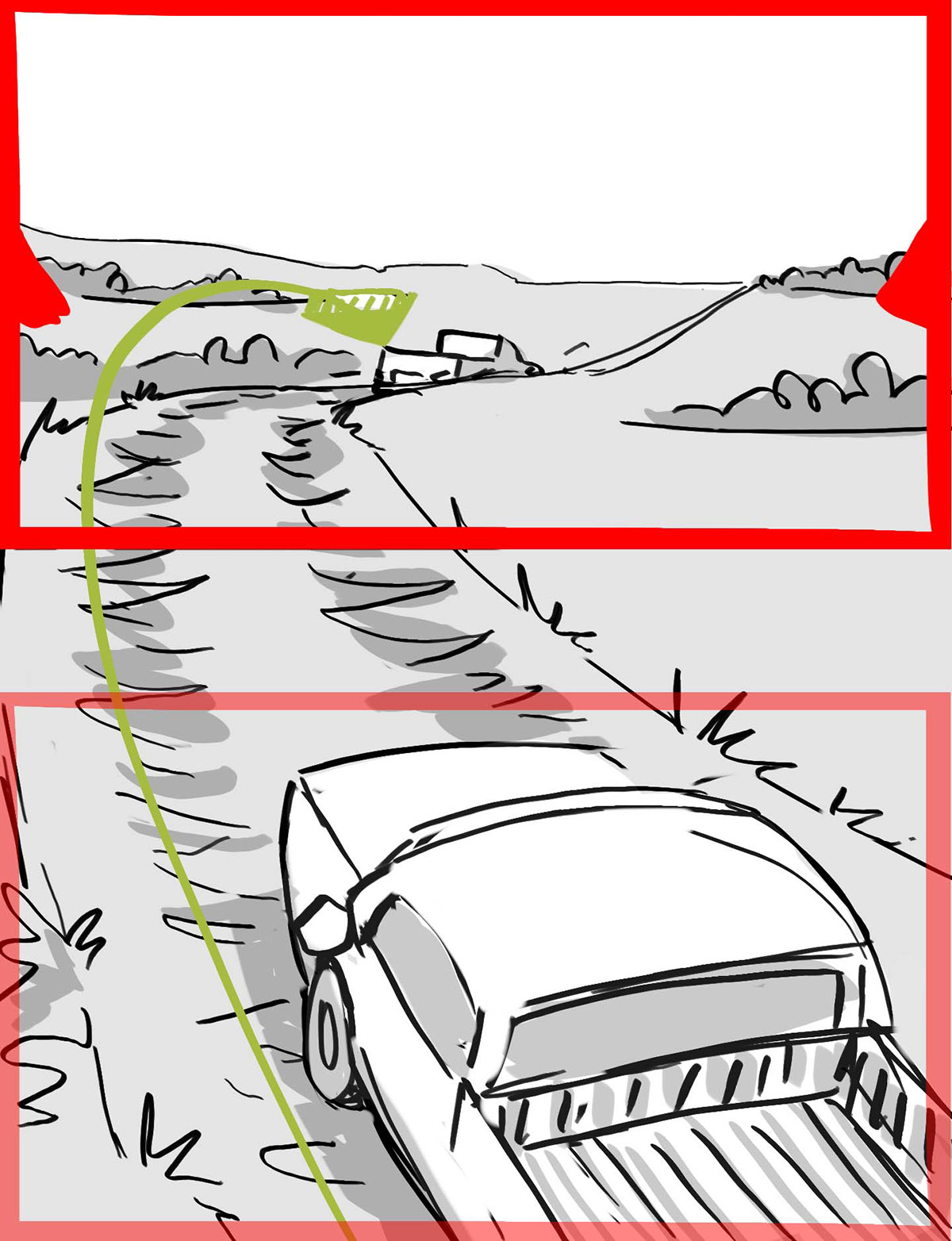 Driving Cars ads Storyboards commercial black and white Digital sketching sketching