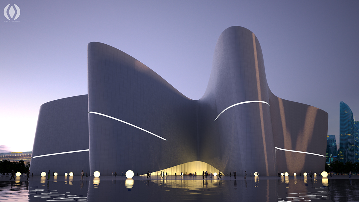 Museum Rendering  visualization contemporary architecture Waterfront Opera