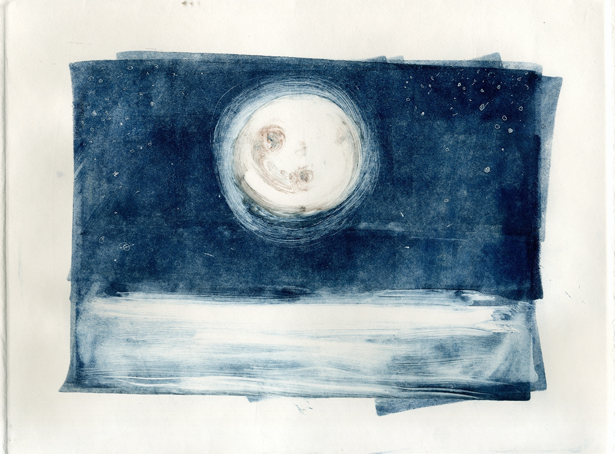printmaking monotype moon full moon night