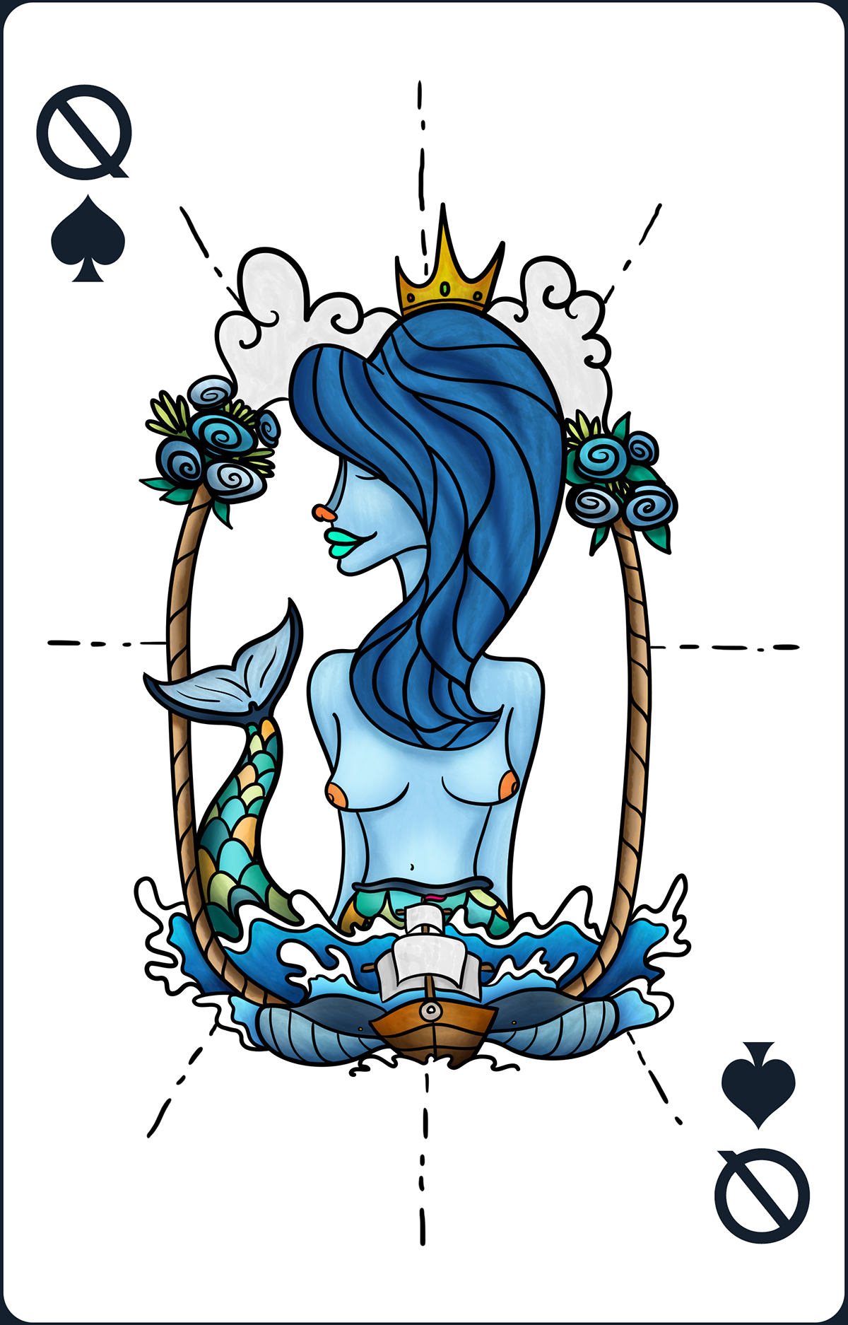 pirate pirates king queen mermaid Triton skulls treasure sea deck cards spades Sail sailing Poker