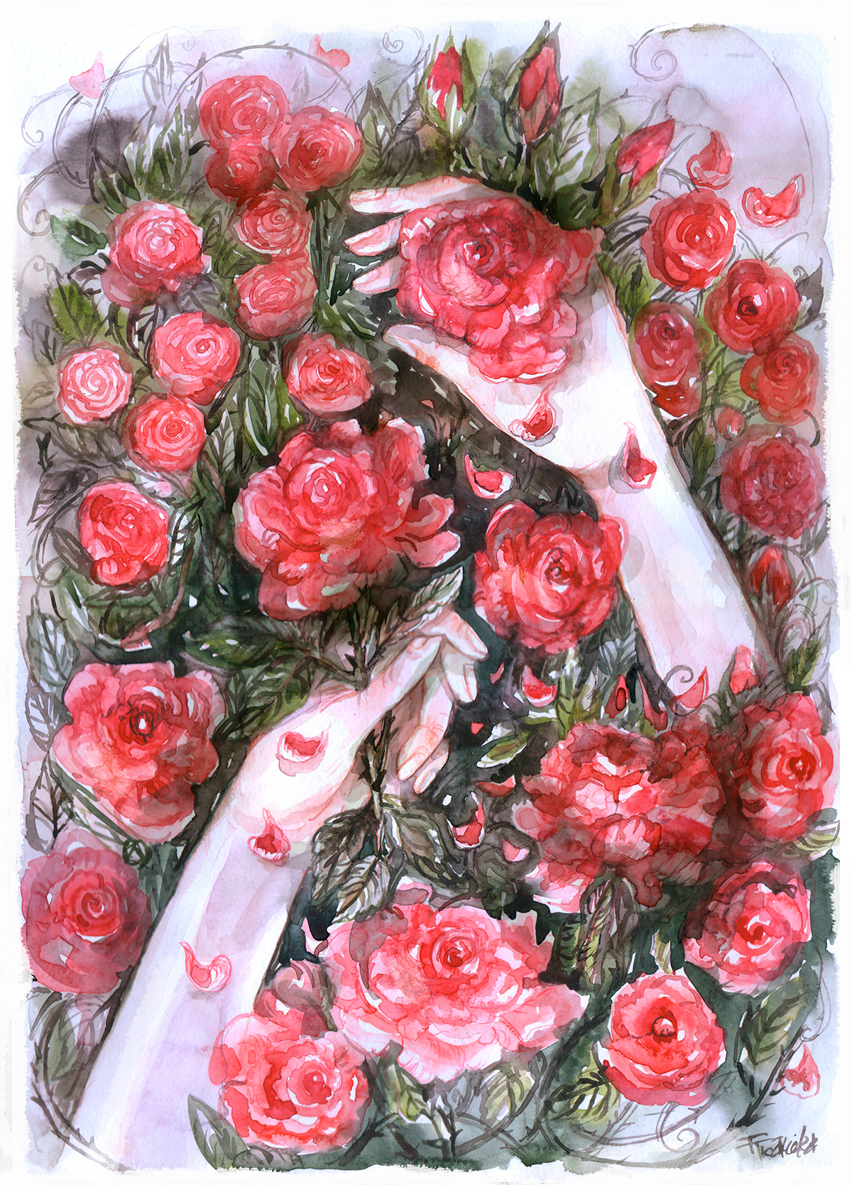 beauty bush Drawing  fantasy flower Magic   Nature Roses watercolor witch