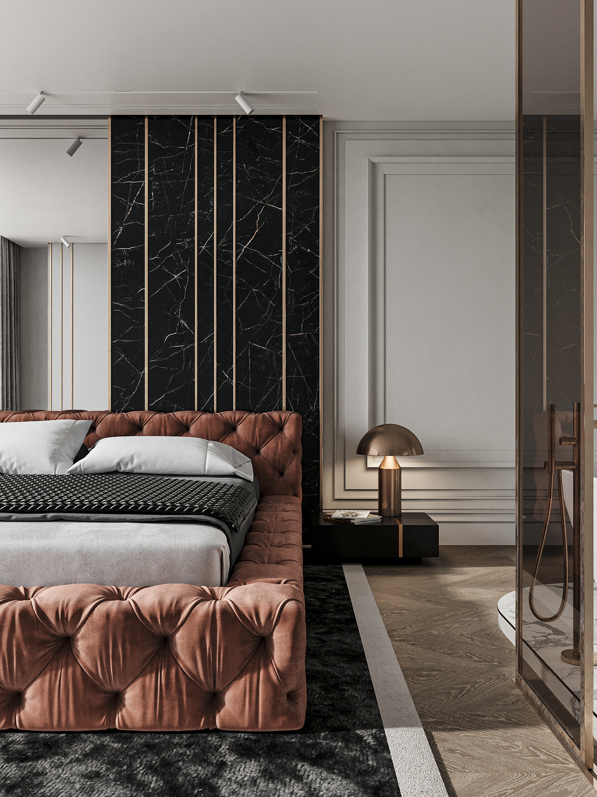 bathroom bedroom design elegant furniture gold Interior luxury visualization спальня