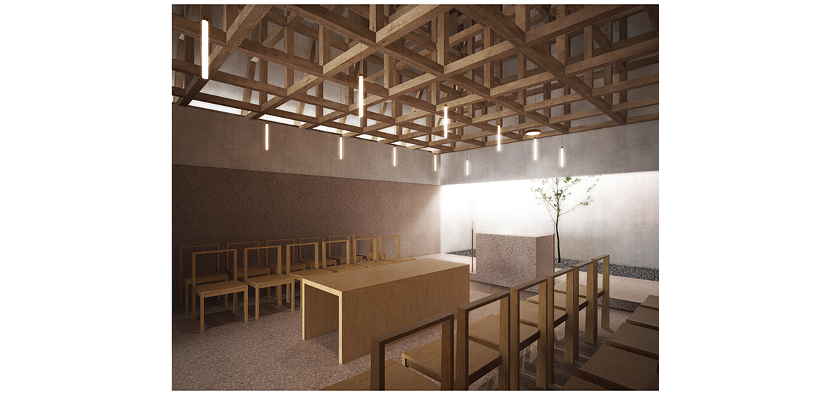 visualisation architecture chapel wood funeral religious