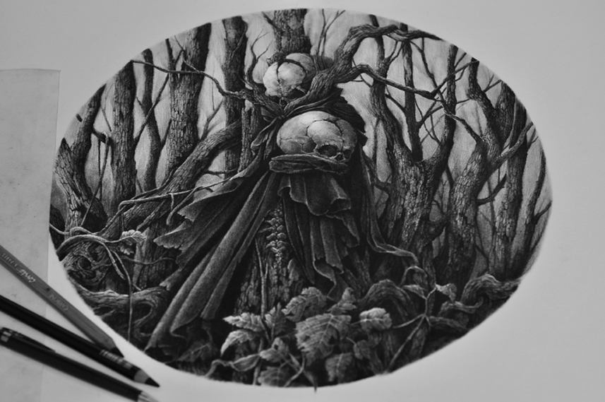skull skeleton dark charcoal pencil noiaillustration