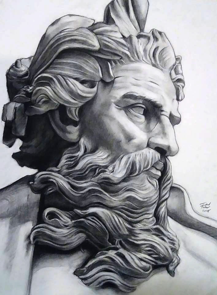 Poseidon Charcoal Drawing.