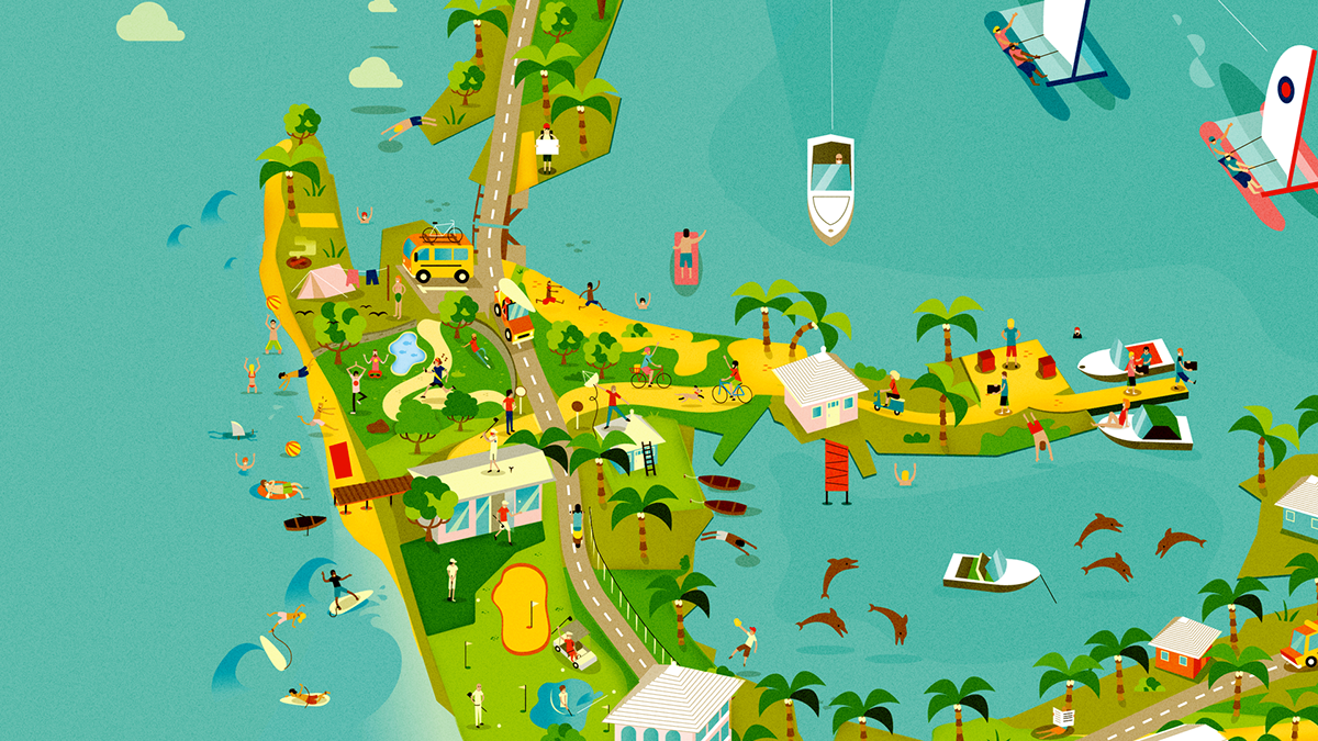map Island attractions people Fun busy plane dog museum Park car road bridge textures