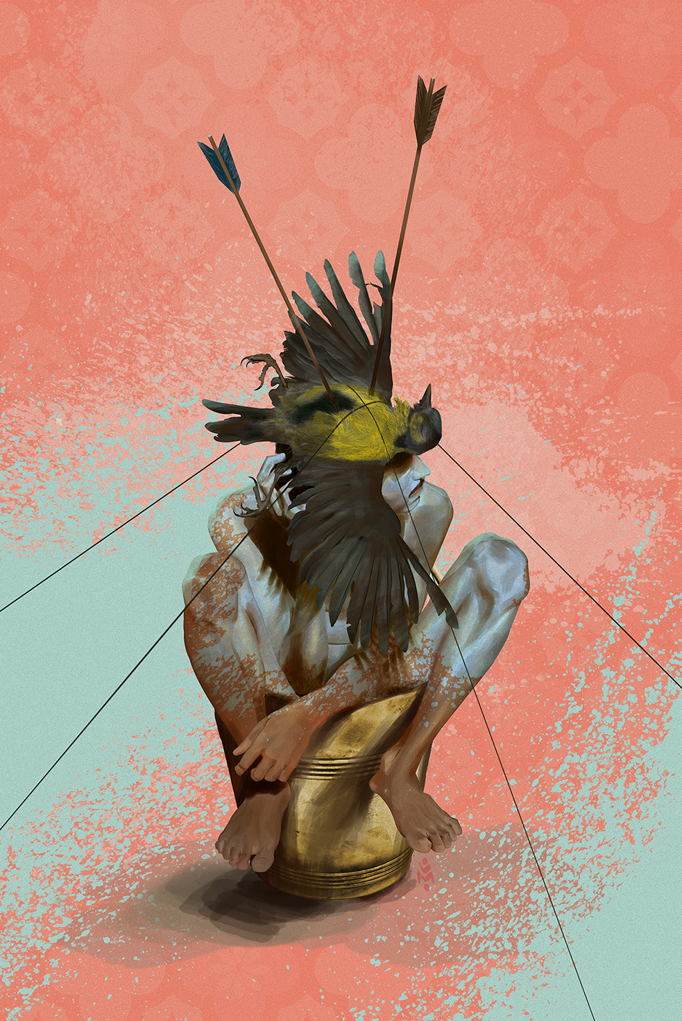 digital man bird bow arrow SKY basket ILLUSTRATION  poster wacom