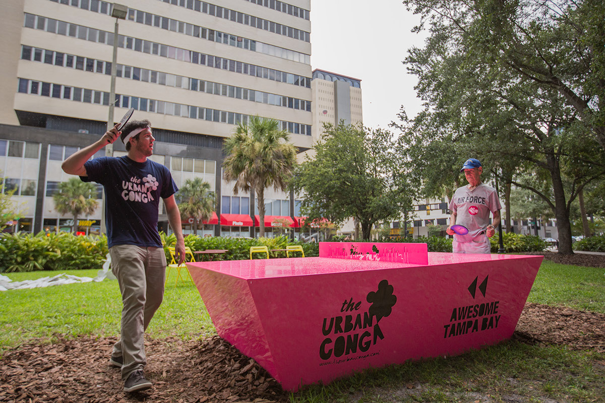 ping pong ping pong table public art interactive art pink play playful art The Urban Conga