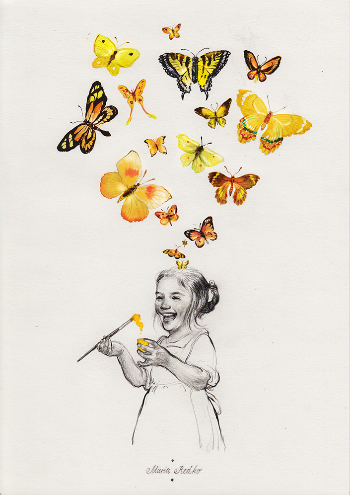 child aquarell butterfly Portret