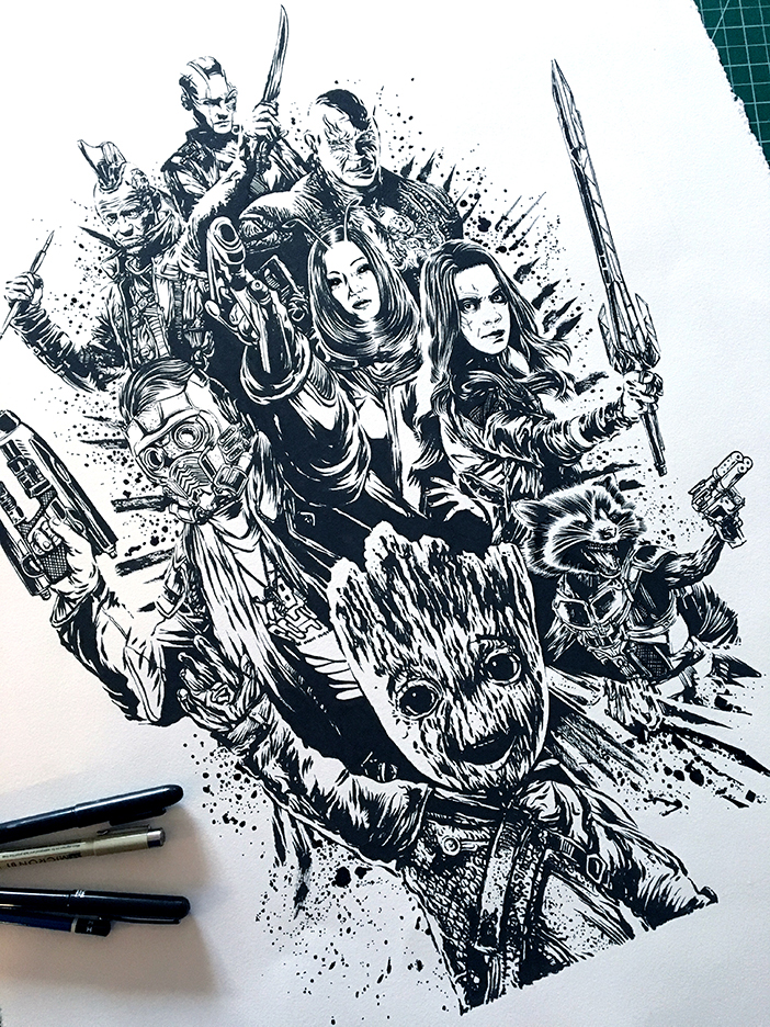 Guardians of the Galaxy Vol. 2 marvel comics star lord Fan Art hand drawn ink