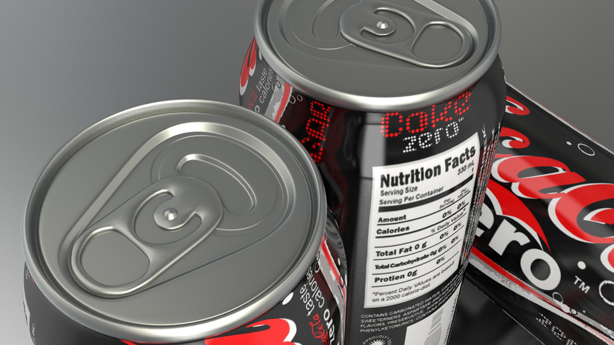 coke coca cola compositing 3D can modeling modo cocacola zero sugar free color multicolor lattina