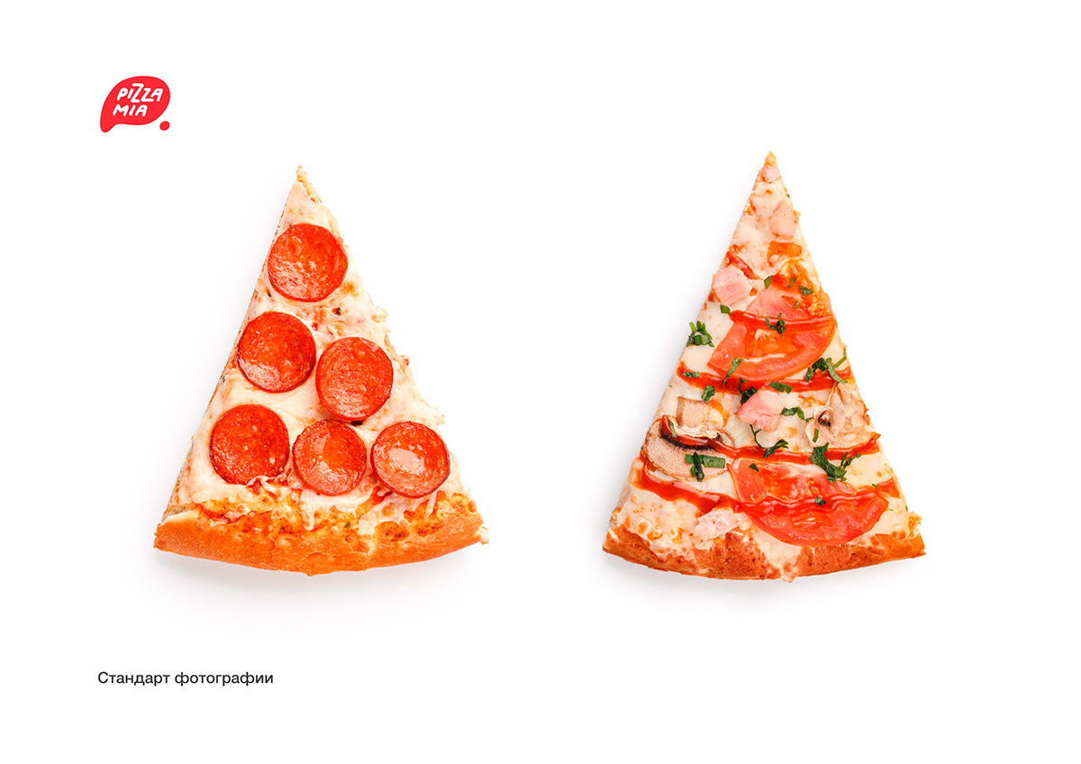 Professionally taken photo of two slices of pizza on clean white background