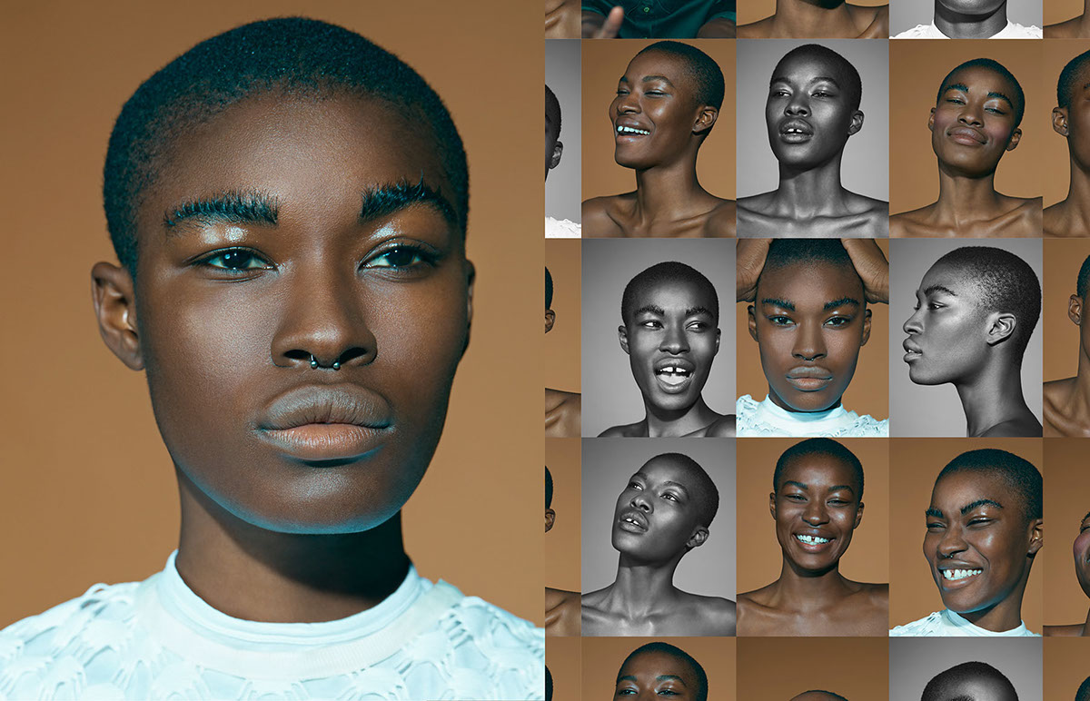 beauty editorial shoot studio model dark photo skin hair makeup dewy black model Black Beauty