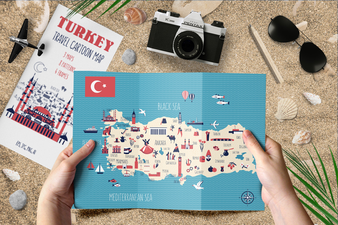 Turkey turkish cartoon map Digital Art  illustrated map Travel Geography ILLUSTRATION  sea