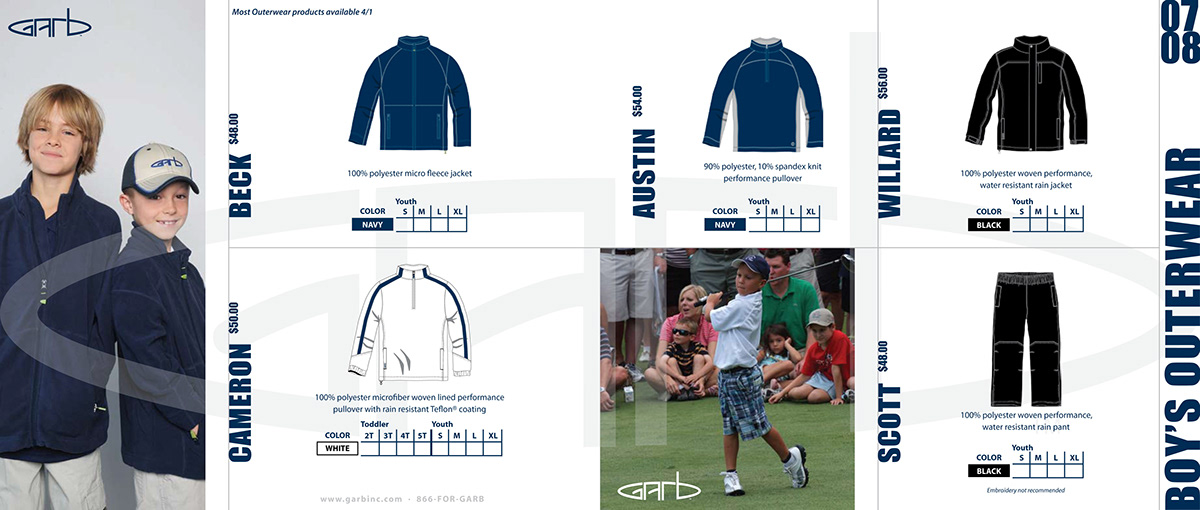 garb Kids Golf Appareal page layout photo editing Illustrator InDesign Melissa D. Zier