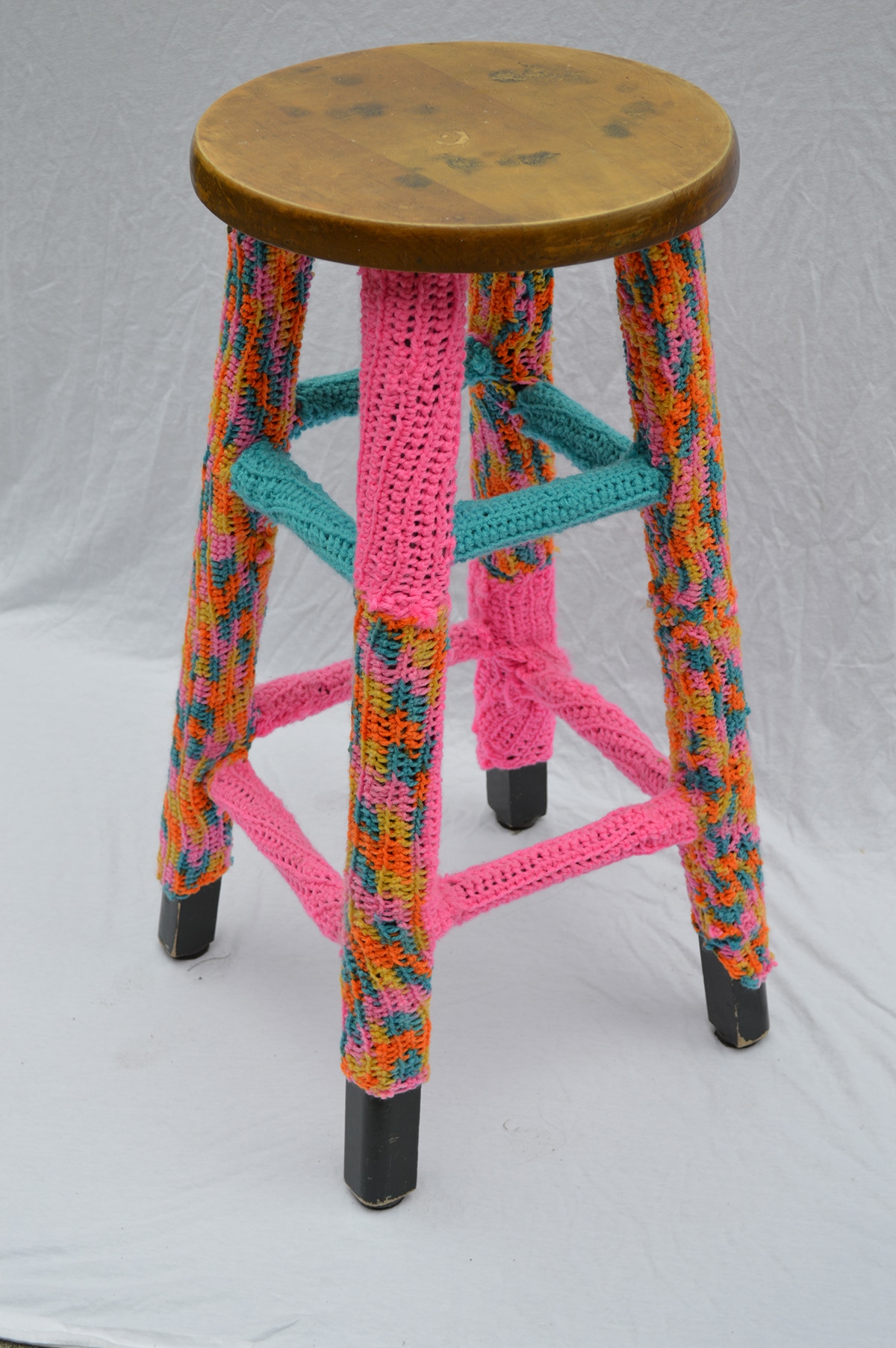 yarn crochet stool neon