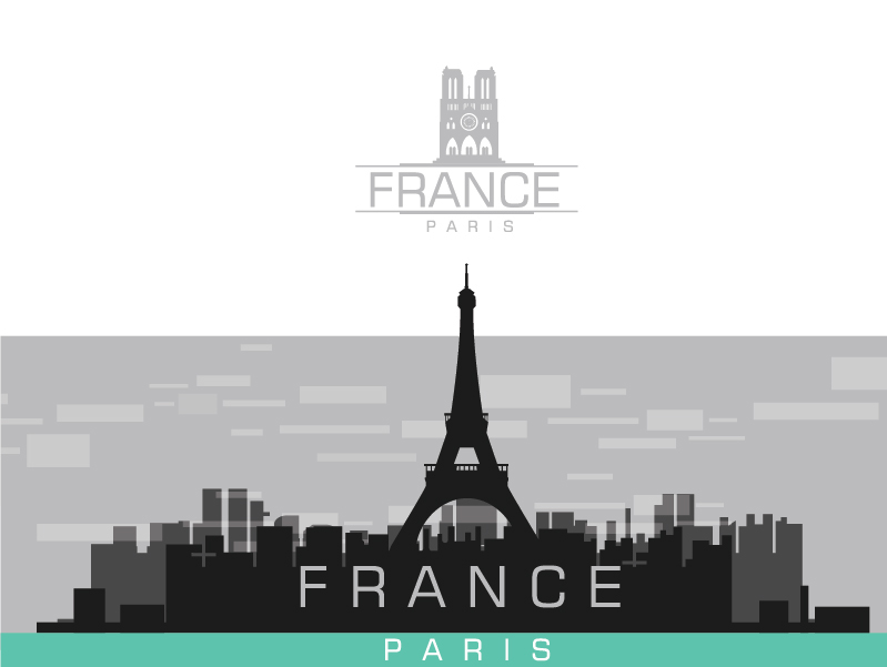 London Paris Logo With city scape silhouette monochrome