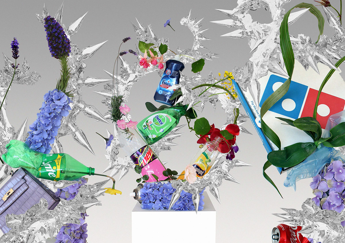 chrome Digital Art  Flowers sculpture blender contemporary art floral Found objects poster still life