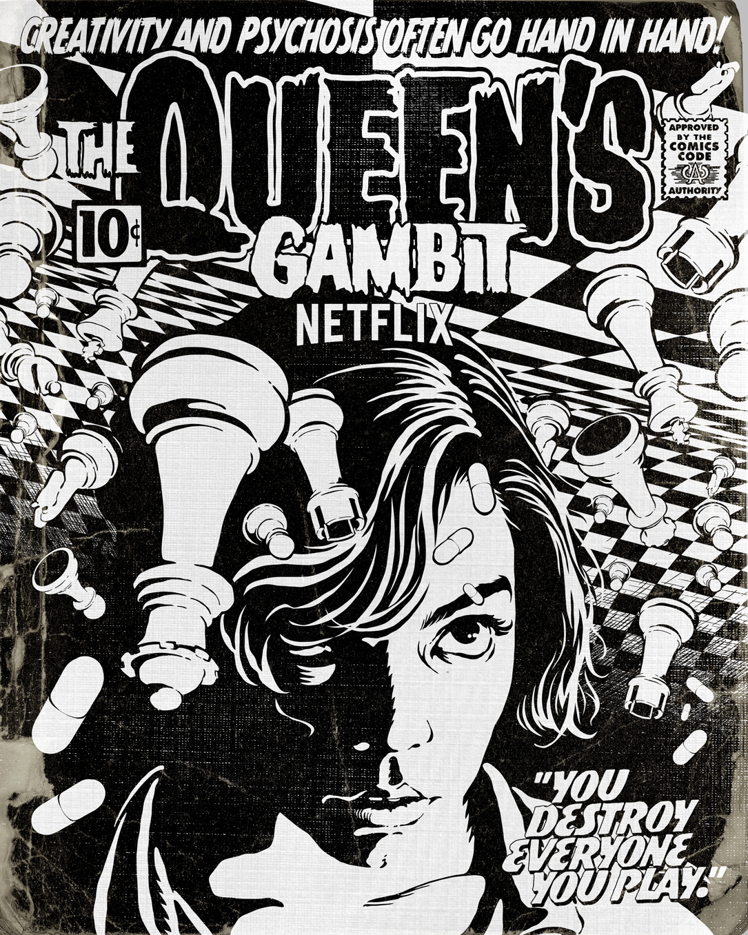 Anya Taylor-Joy chess comics Netflix NX Pop Art Retro The queens gambit vintage