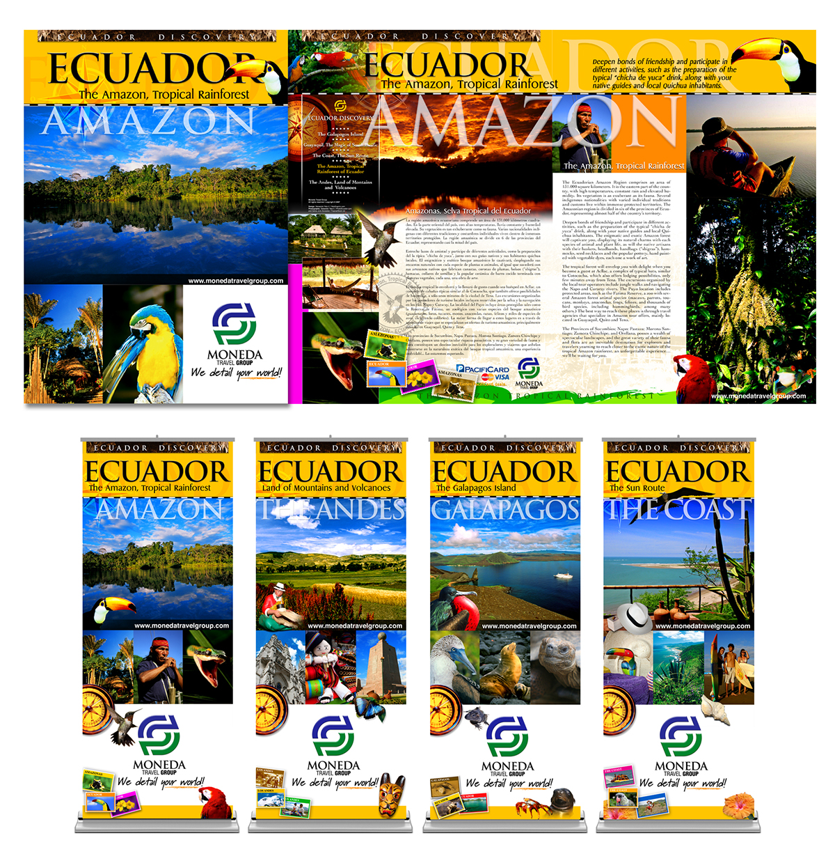 Barochure folleto publicidad Ecuador miami Galapagos material POP logo Travel