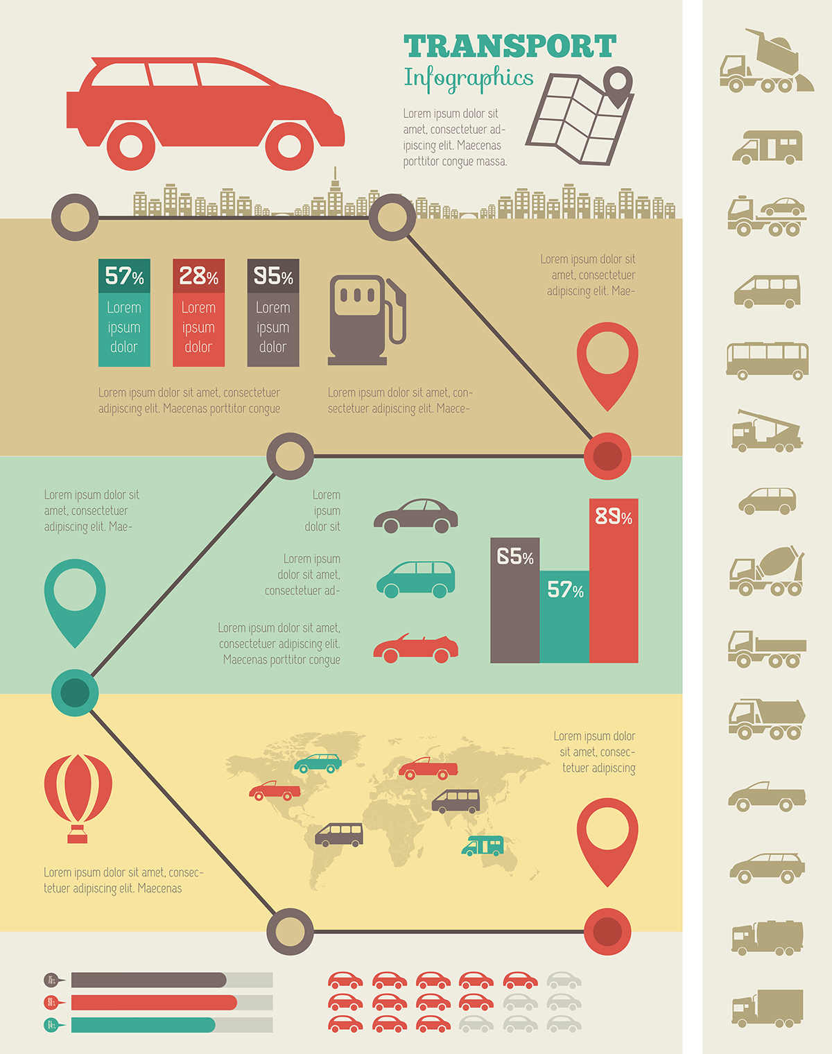 flat design Icon infographic set vector chart visualization template element transportation car Transport Vehicle Truck