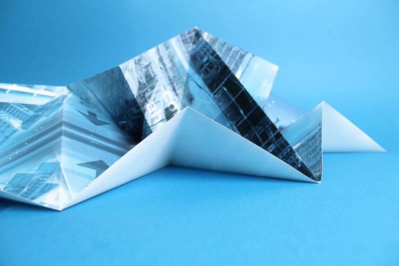 print construction experimental Booklet blue geometric triangle fold design manipulation