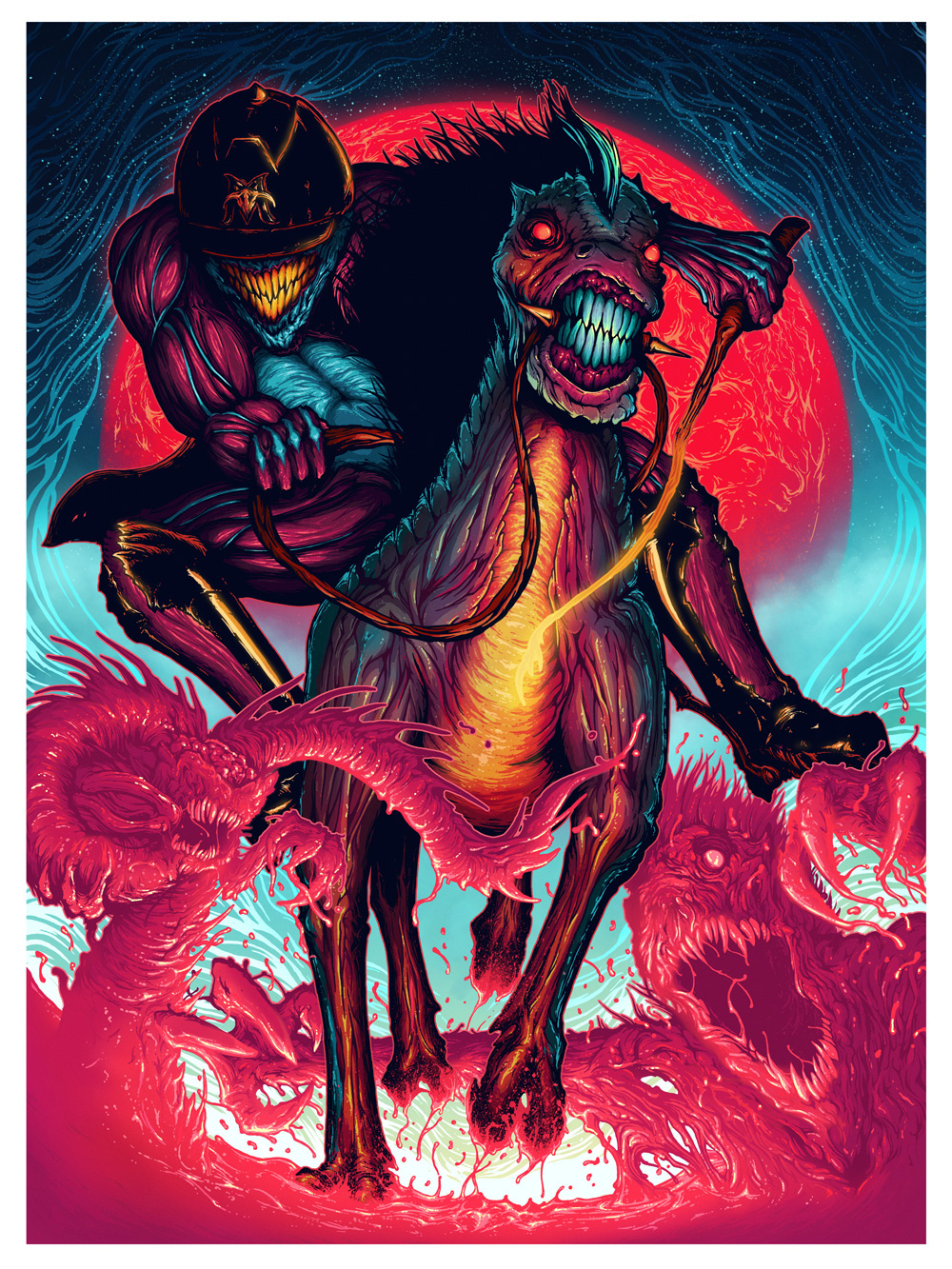 poster horses Space  equestrian monsters colors riding linework